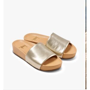 Beek Pelican Leather Platform Sandal 9 Beige Slide Memory Foam Quiet Luxury Tan